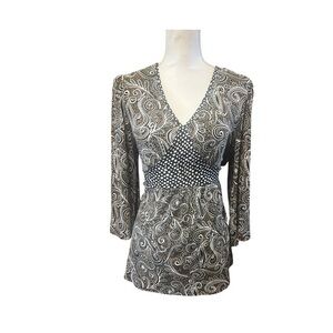 Saint Tropez West Paisley V Neck Wide Sleeve‎ Blouse